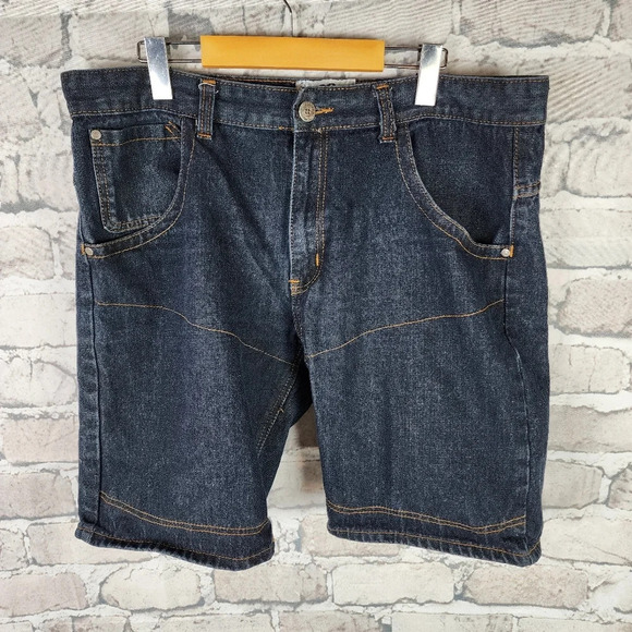 Vintage Mecca Denim Jorts Shorts  Y2K Dark Wash Streetwear Skater Size 38 - Picture 1 of 13